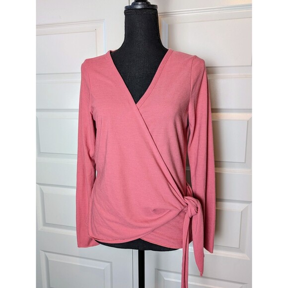 J. Jill True Wrap Top Size M Pink Long Sleeve Soft Coquette Preppy - Picture 1 of 9